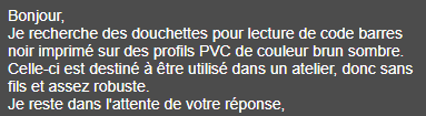 Exemple d'une demande client reçu le 12 juin 2020 par Tecnoland pour une demande de devis